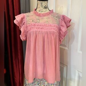Laura Ashley Lace Ruffled Short Sleeve Blouse